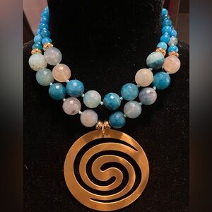 Gold and Blue Beaded Necklace